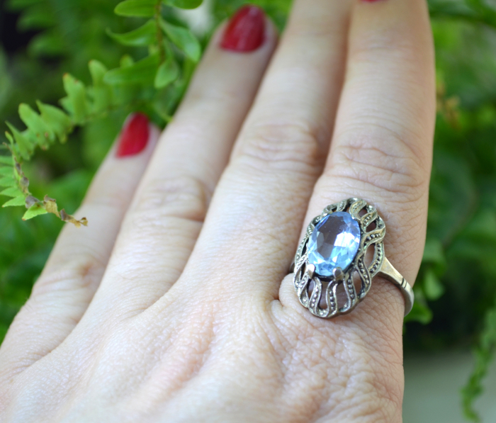 Inel argint Art Deco, Acquamarine Bohemian Crystal [2]