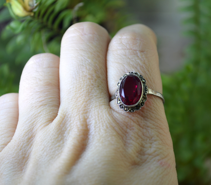Inel argint vechi Art Deco, Garnet Bohemian Crystal [3]