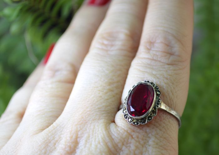 Inel argint vechi Art Deco, Garnet Bohemian Crystal [2]