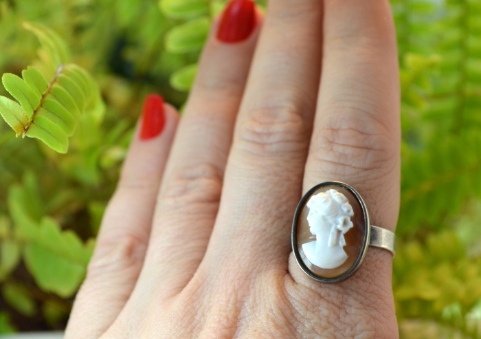 Inel argint vechi Camee autentica sculptata scoica naturala [2]