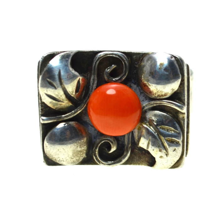 Inel argint vechi, coral natural, Jugendstil autentic [1]