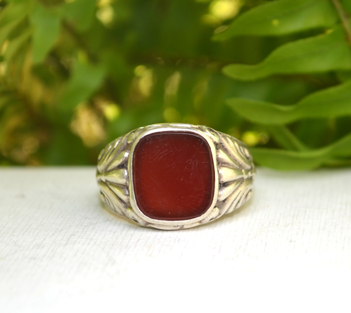 Inel argint vechi de barbat, model Chevalier, Carneol [4]