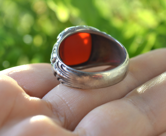 Inel argint vechi de barbat, model Chevalier, Carneol [2]