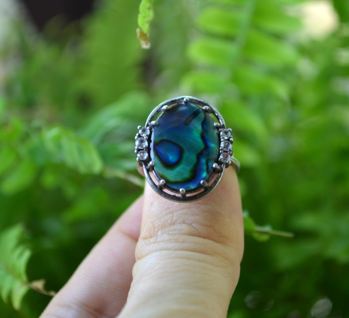 Inel argint vintage, abalone si cristale CZ [4]