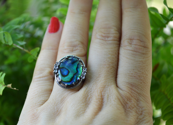 Inel argint vintage, abalone si cristale CZ [2]