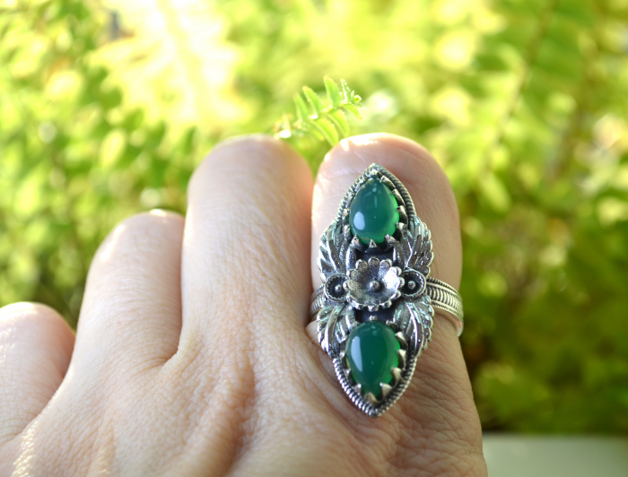 Inel argint vintage, Apple Green Chalcedony [3]