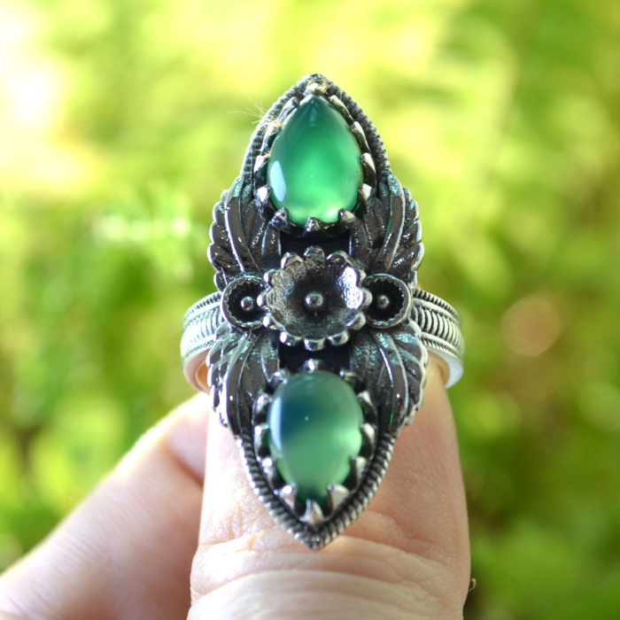 Inel argint vintage, Apple Green Chalcedony [4]