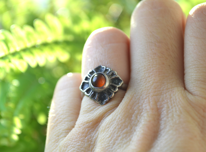 Inel argint vintage, chihlimbar natural, montura clasica [2]