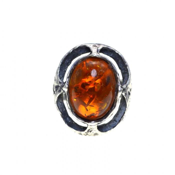 Inel argint vintage, chihlimbar natural, accente brutaliste [1]