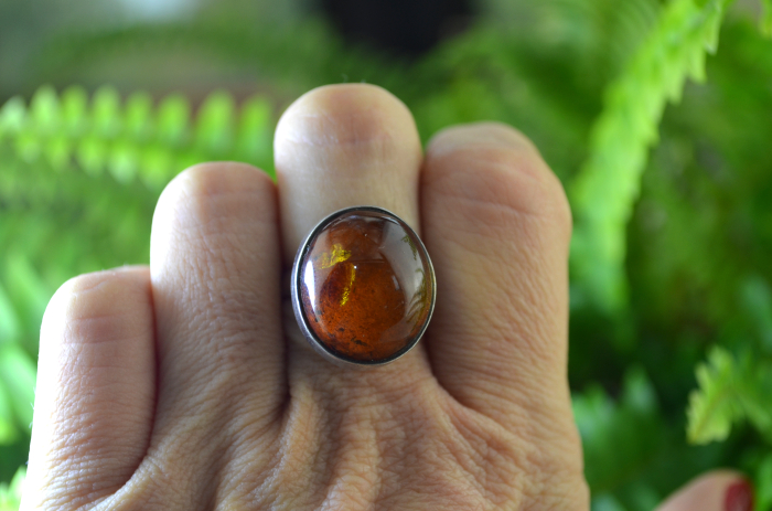 Inel argint vintage, chihlimbar natural, design geometric [4]