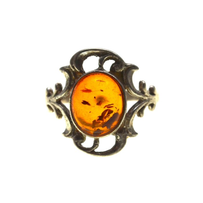 Inel argint vintage, chihlimbar natural, elemente decorative [1]