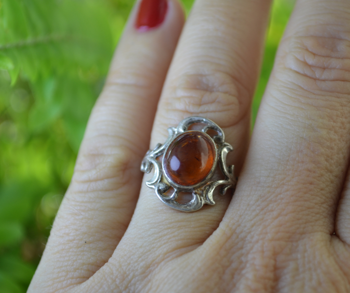 Inel argint vintage, chihlimbar natural, elemente decorative [2]