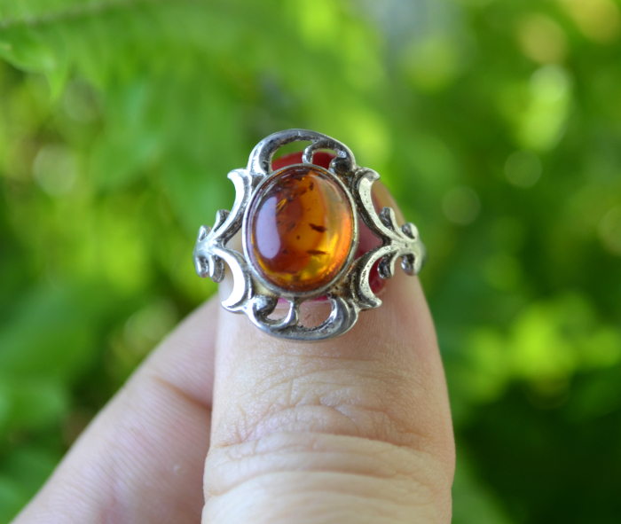 Inel argint vintage, chihlimbar natural, elemente decorative [4]