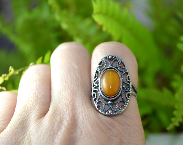 Inel argint vintage, chihlimbar natural, montura filigranata [3]