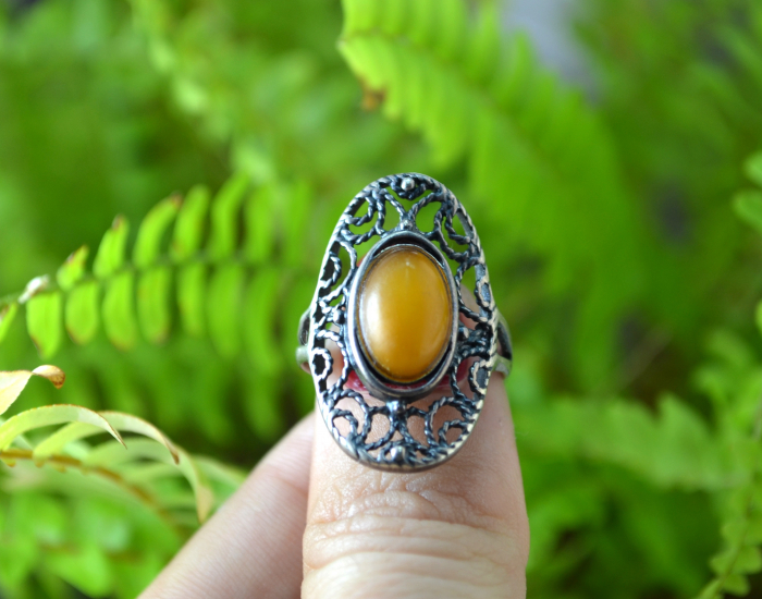 Inel argint vintage, chihlimbar natural, montura filigranata [4]