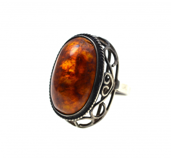 Inel argint vintage, chihlimbar natural, Polonia [1]