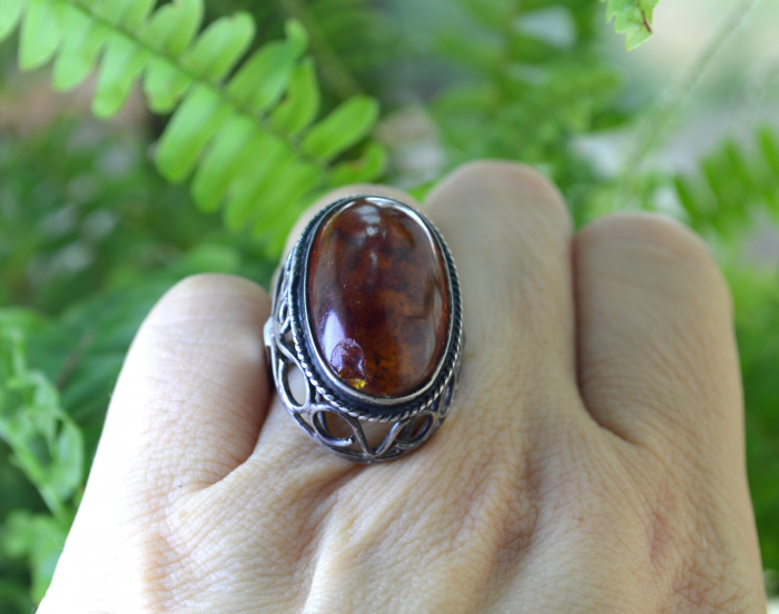 Inel argint vintage, chihlimbar natural, Polonia [3]