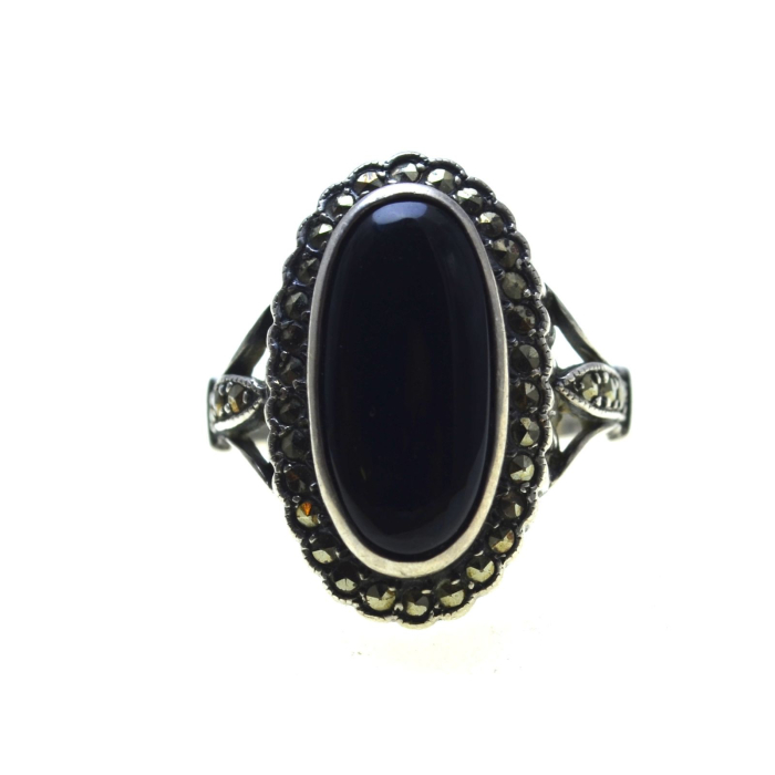 Inel argint vintage cu onix si marcasite, stil Art Deco A Vintage Collection [1]