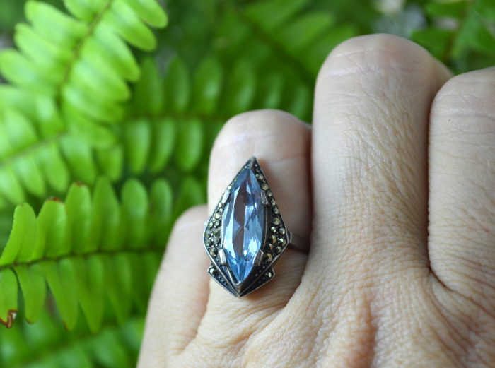 Inel argint vintage, marcasite si Blue CZ Crystal [4]