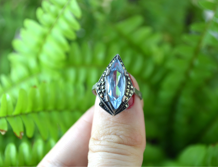 Inel argint vintage, marcasite si Blue CZ Crystal [2]