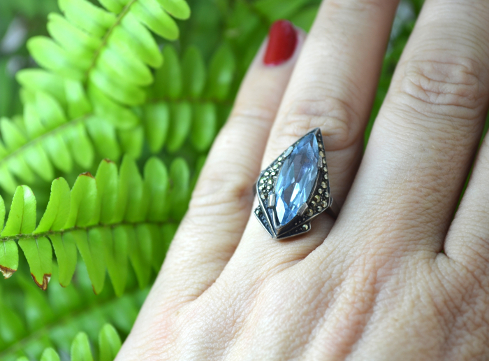 Inel argint vintage, marcasite si Blue CZ Crystal [3]