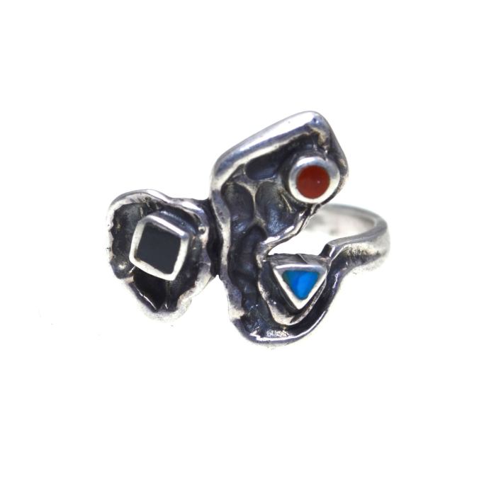 Inel argint vintage, design de factura brutalista [1]