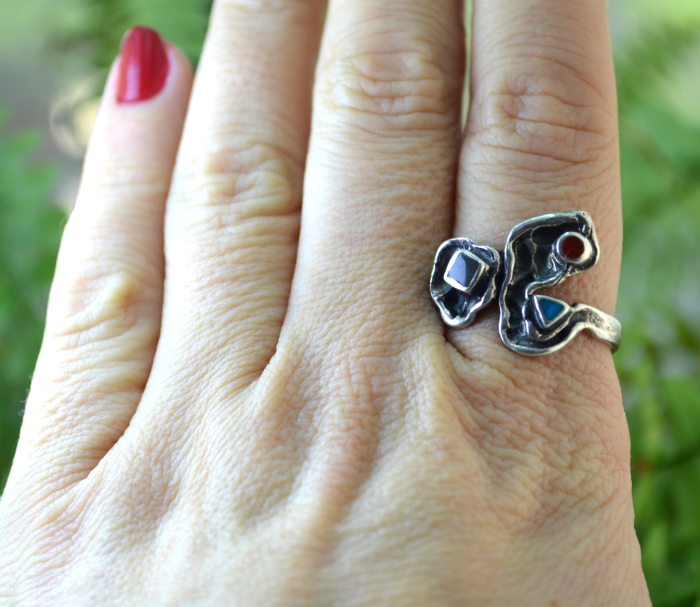 Inel argint vintage, design de factura brutalista [2]