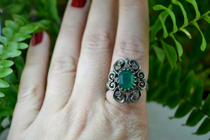 Inel argint vintage design neobaroc Green Crystal [4]