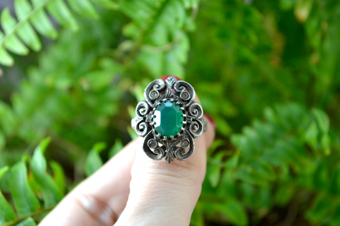 Inel argint vintage design neobaroc Green Crystal [3]