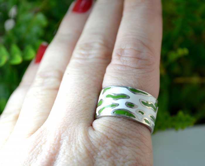 Inel argint masiv vintage decorat email Animal Print [2]