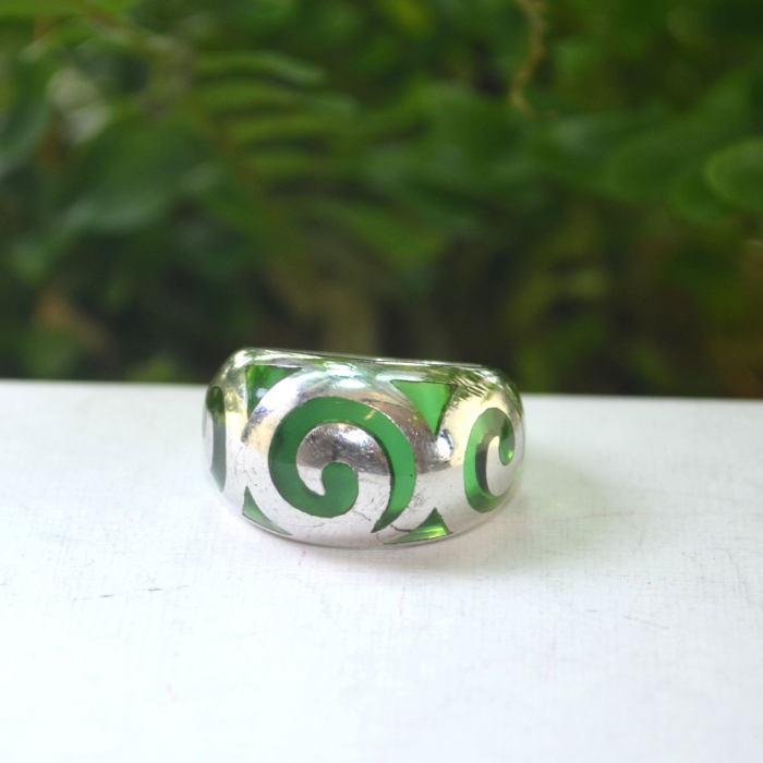 Inel argint vintage, email plique-a-jour verde A Vintage Collection [4]