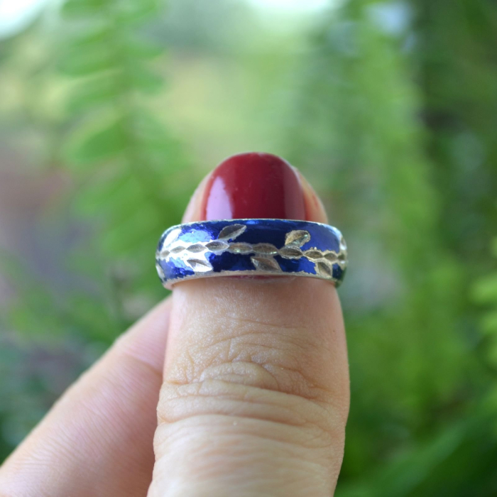 Inel argint vintage, email Royal Cobalt, semnat Milor A Vintage Collection [4]