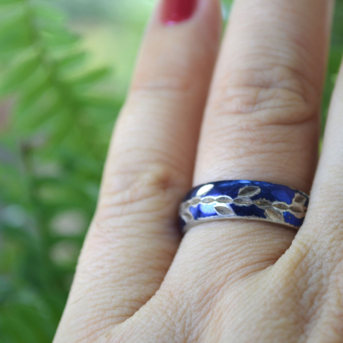 Inel argint vintage, email Royal Cobalt, semnat Milor A Vintage Collection [3]