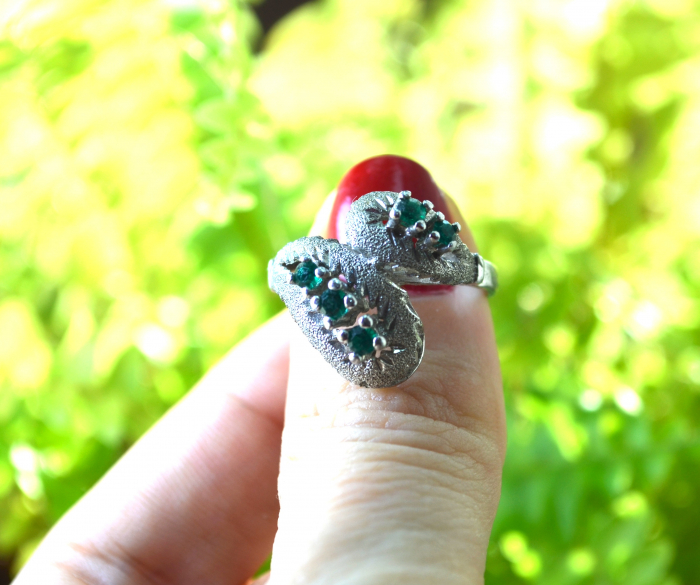 Inel argint vintage, Green Crystal [4]