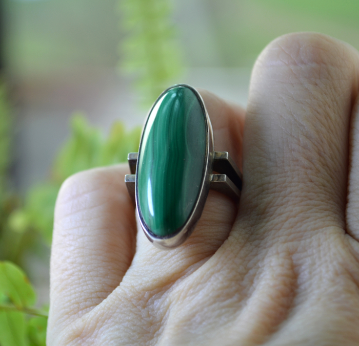 Inel argint masiv vintage, malachit, design geometric A Vintage Collection [3]