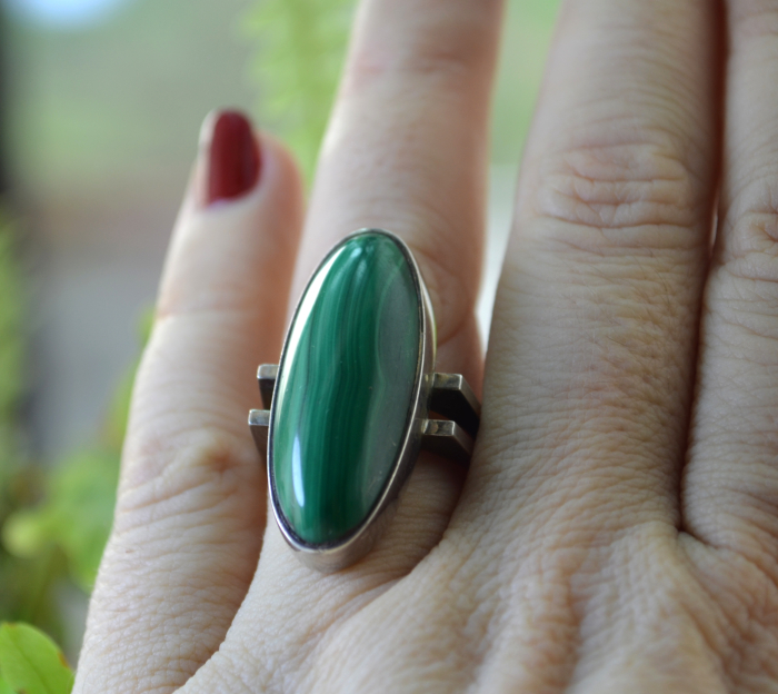 Inel argint masiv vintage, malachit, design geometric A Vintage Collection [2]