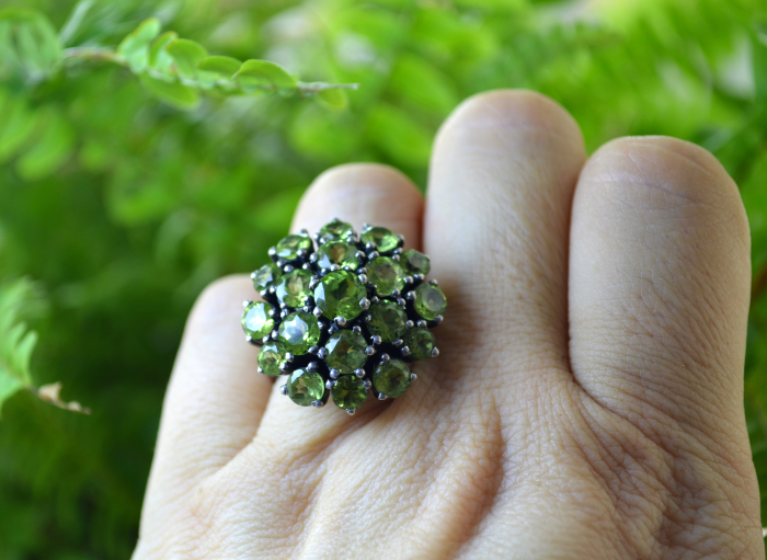 Inel argint vintage, model Flower, peridot natural [3]