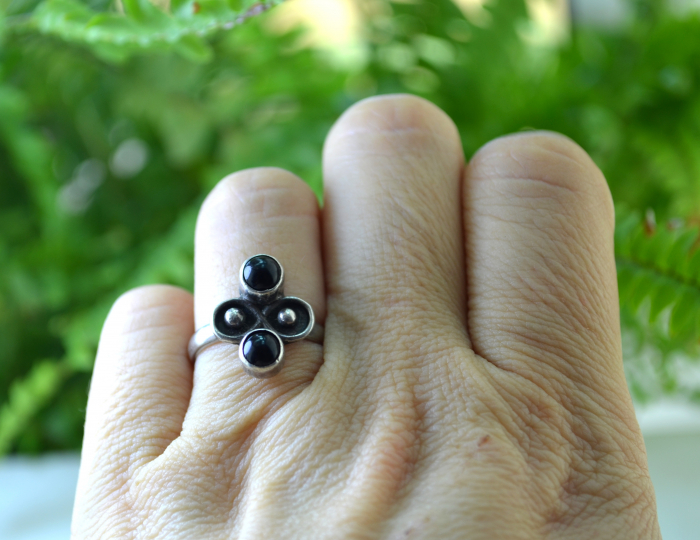 Inel argint vintage, onix negru, estetica modernista [3]