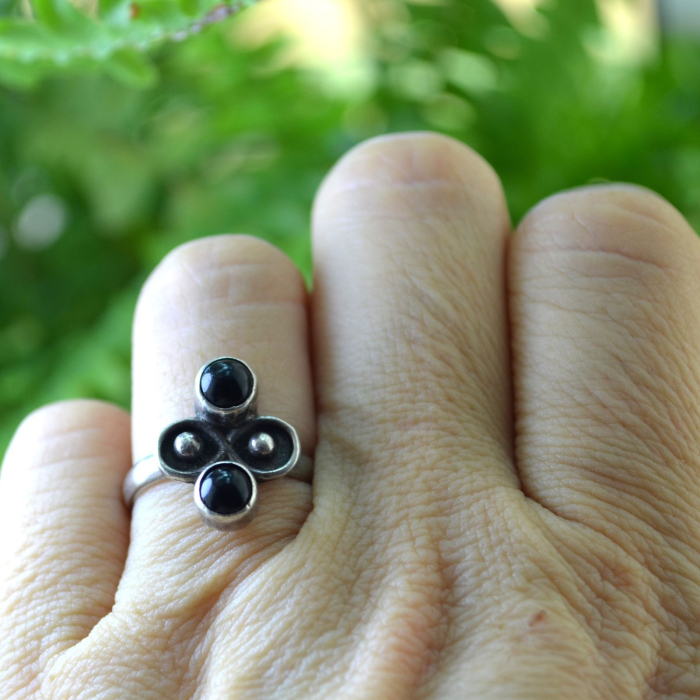 Inel argint vintage, onix negru, estetica modernista [3]