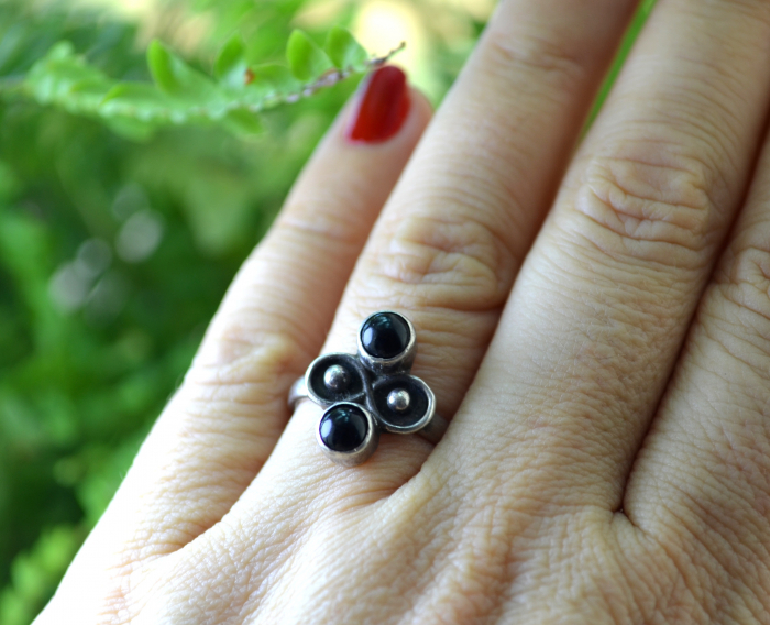 Inel argint vintage, onix negru, estetica modernista [2]