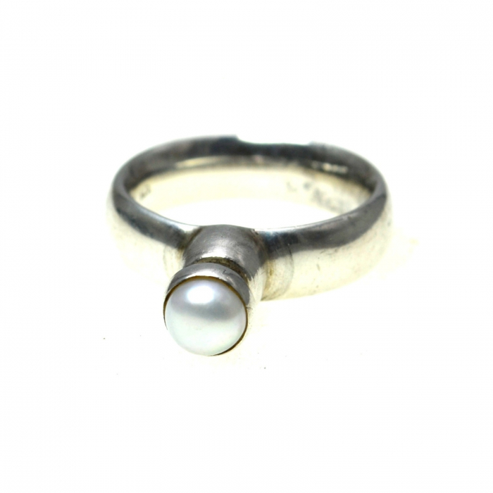 Inel argint vintage perla naturala solitaire design modernist relief [1]