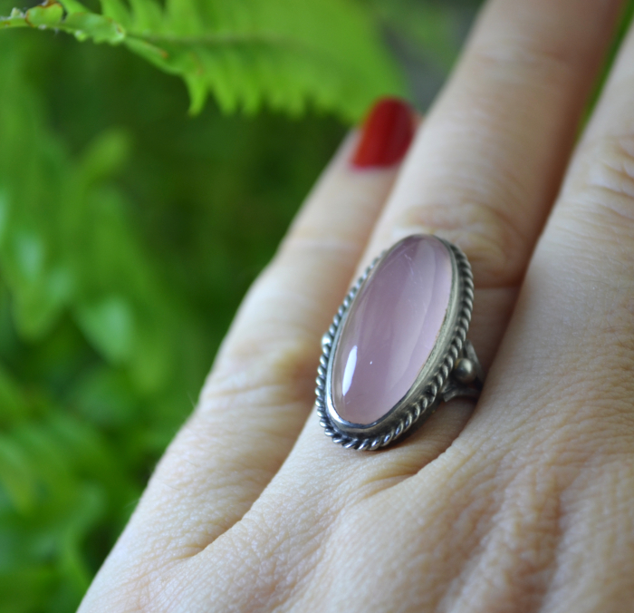 Inel argint vintage, Pink Quartz natural [3]