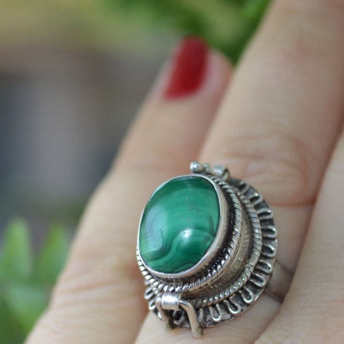 Inel argint vintage Poison Ring, Malachit natural A Vintage Collection [2]