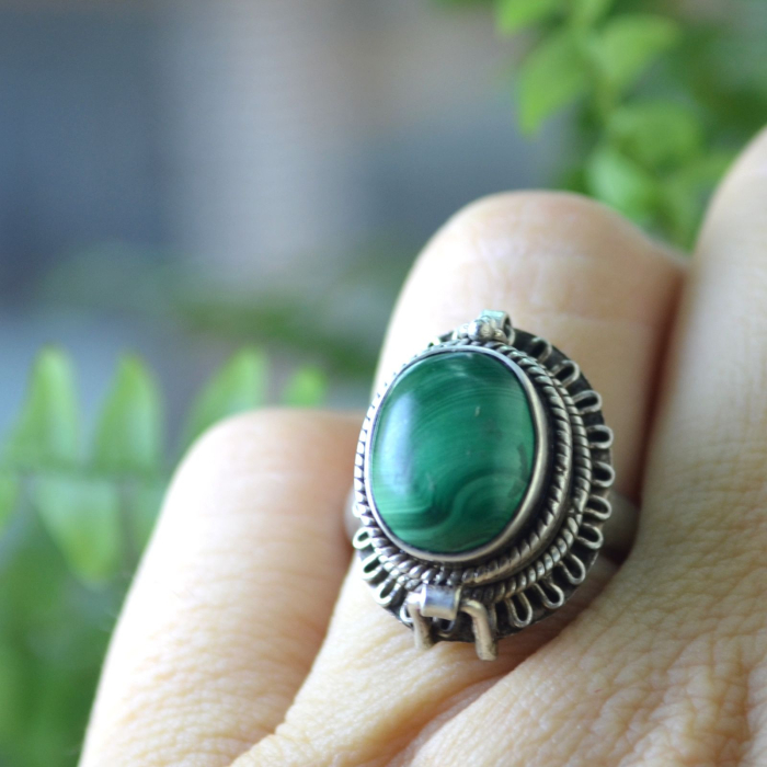 Inel argint vintage Poison Ring, Malachit natural A Vintage Collection [4]