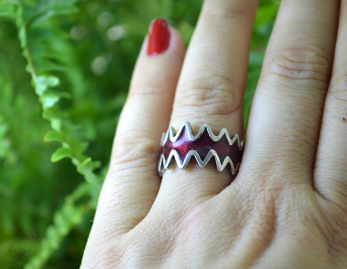 Inel argint vintage, Red Enamel [2]
