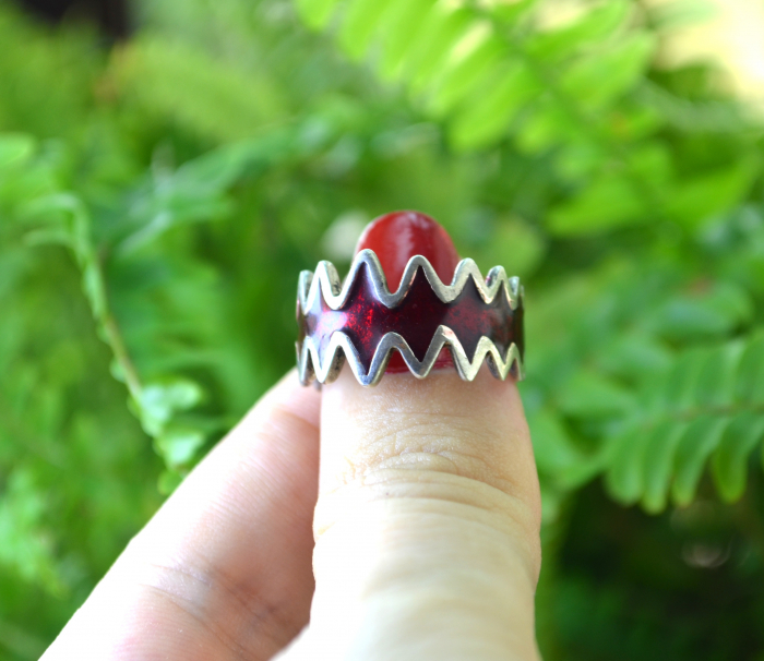 Inel argint vintage, Red Enamel [4]