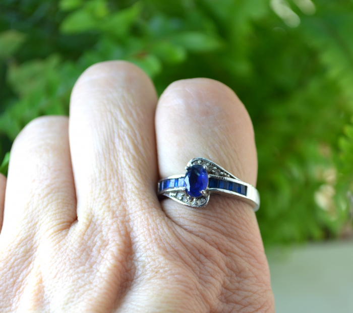 Inel argint vintage, Royal Blue Crystal [3]