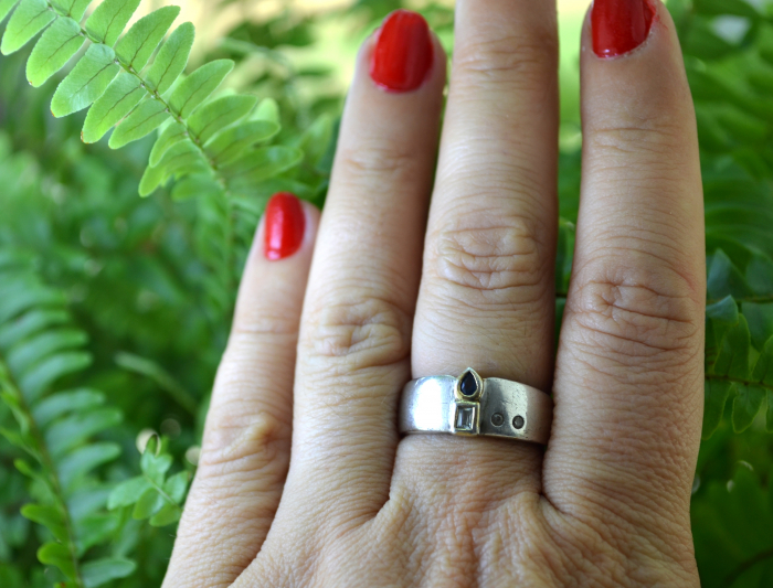 Inel argint vintage, Safir natural si Rock Crystals [2]