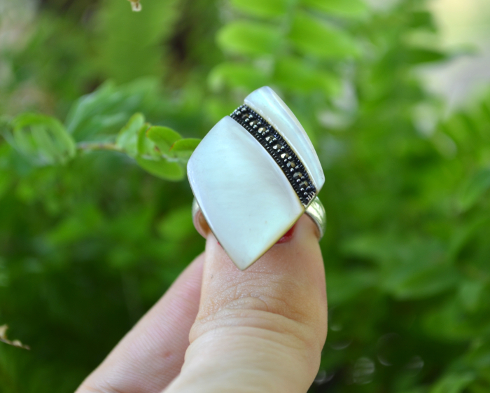 Inel argint vintage, sidef si marcasite [4]