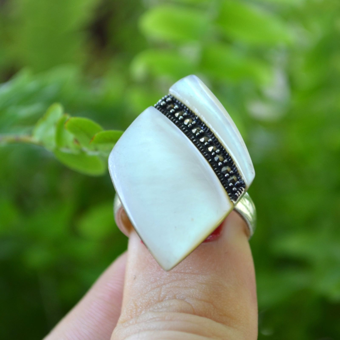 Inel argint vintage, sidef si marcasite [4]